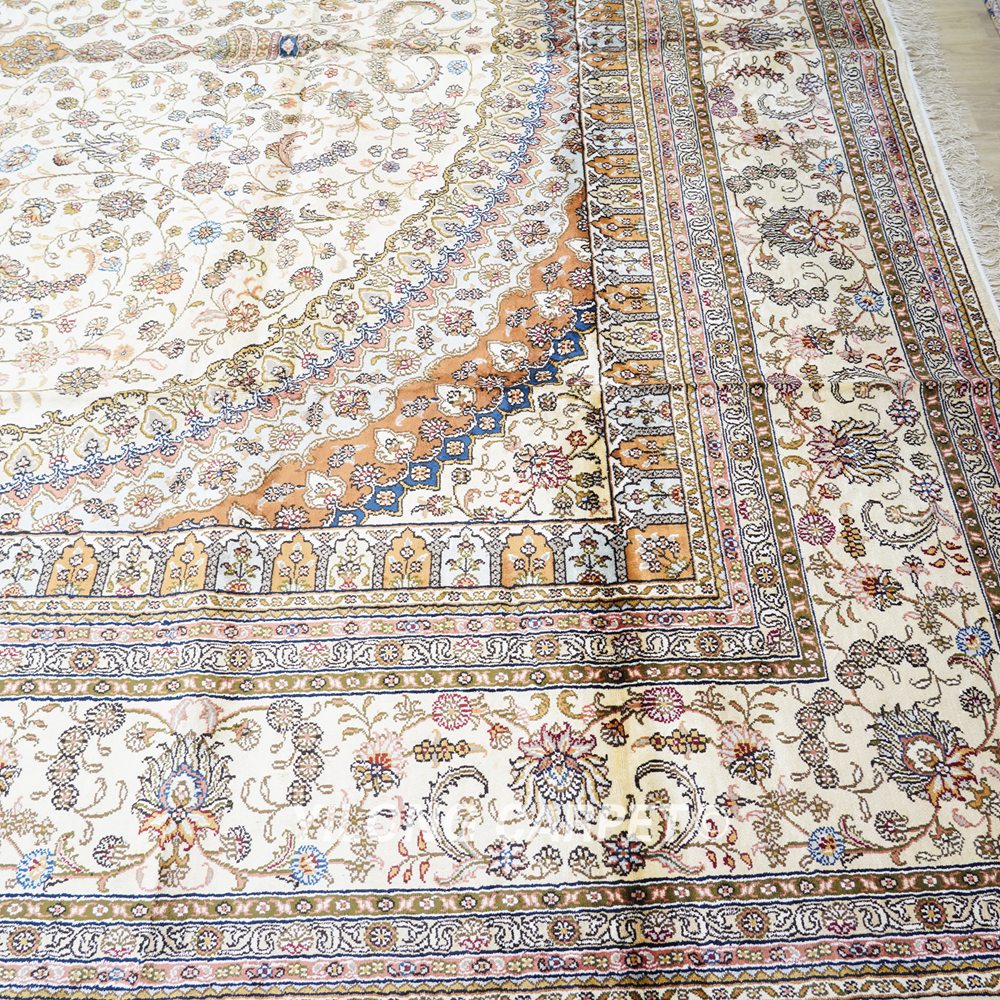 Oversized Beige Persian Carpet Large Handmade Silk Carpet 12x18ft - Image 7