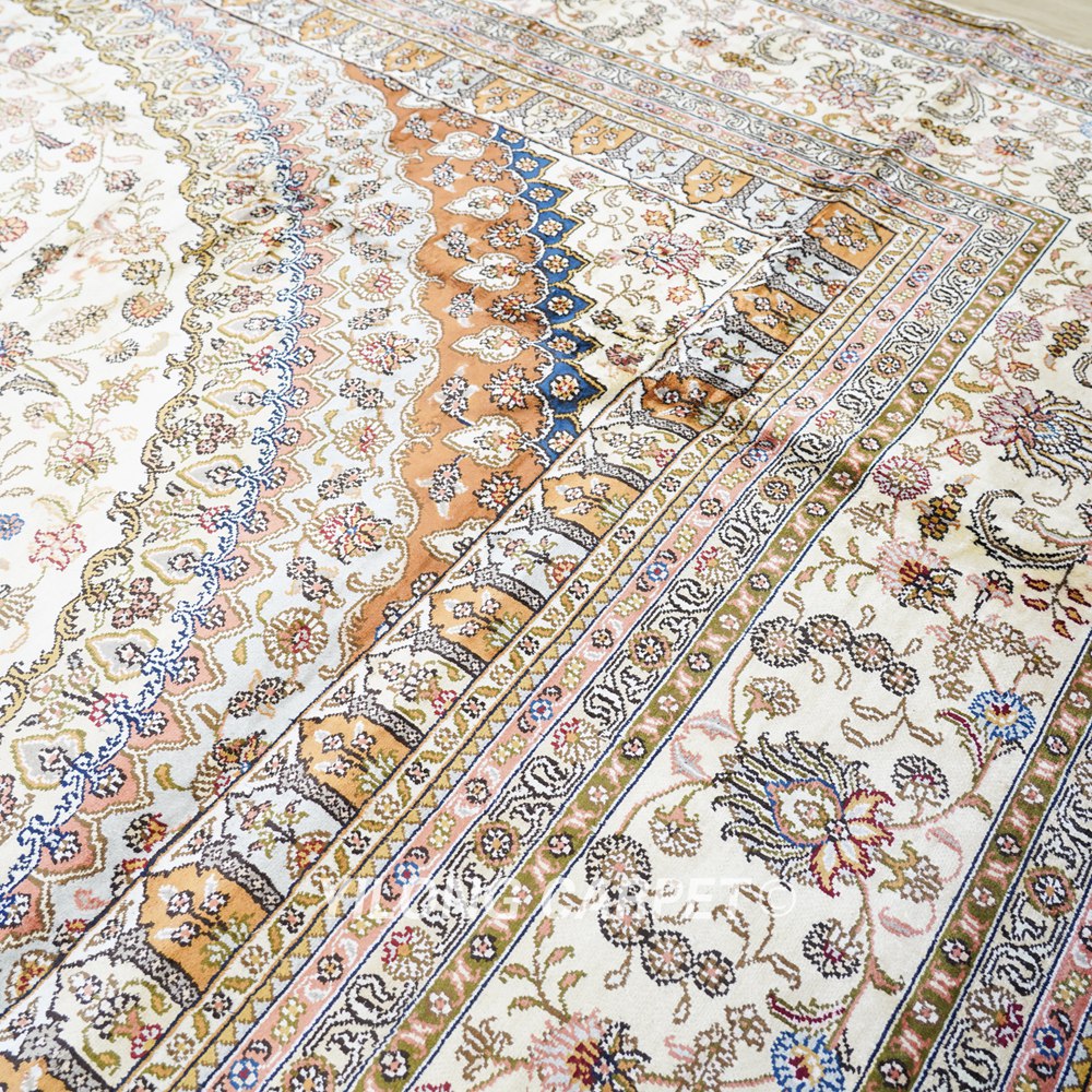 Oversized Beige Persian Carpet Large Handmade Silk Carpet 12x18ft - Image 8