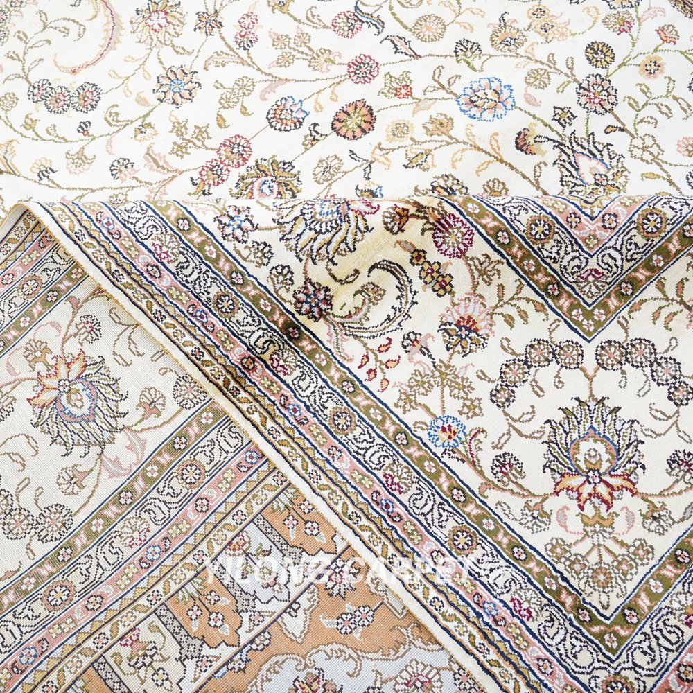 Oversized Beige Persian Carpet Large Handmade Silk Carpet 12x18ft - Image 9