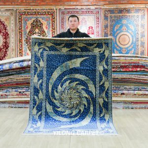 Turkish Rug Blue Oriental Handmade Area Silk Rug 4x6ft