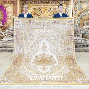 Handmade Silk Carpet Beige Luxury Oriental Rug 6x9ft