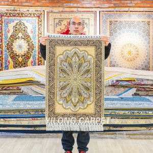 Grey Peacock Design Turkish Rug Oriental Hand Knotted Silk Rug 2x3ft