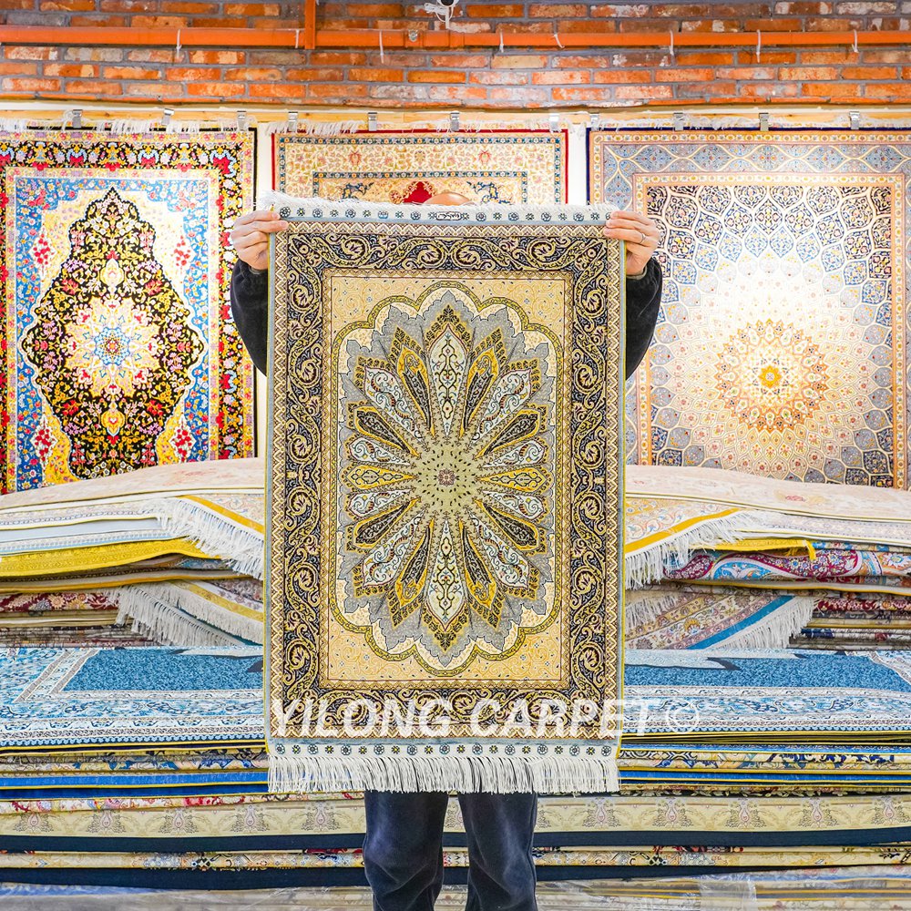 Grey Peacock Design Turkish Rug Oriental Hand Knotted Silk Rug 2x3ft - Image 3