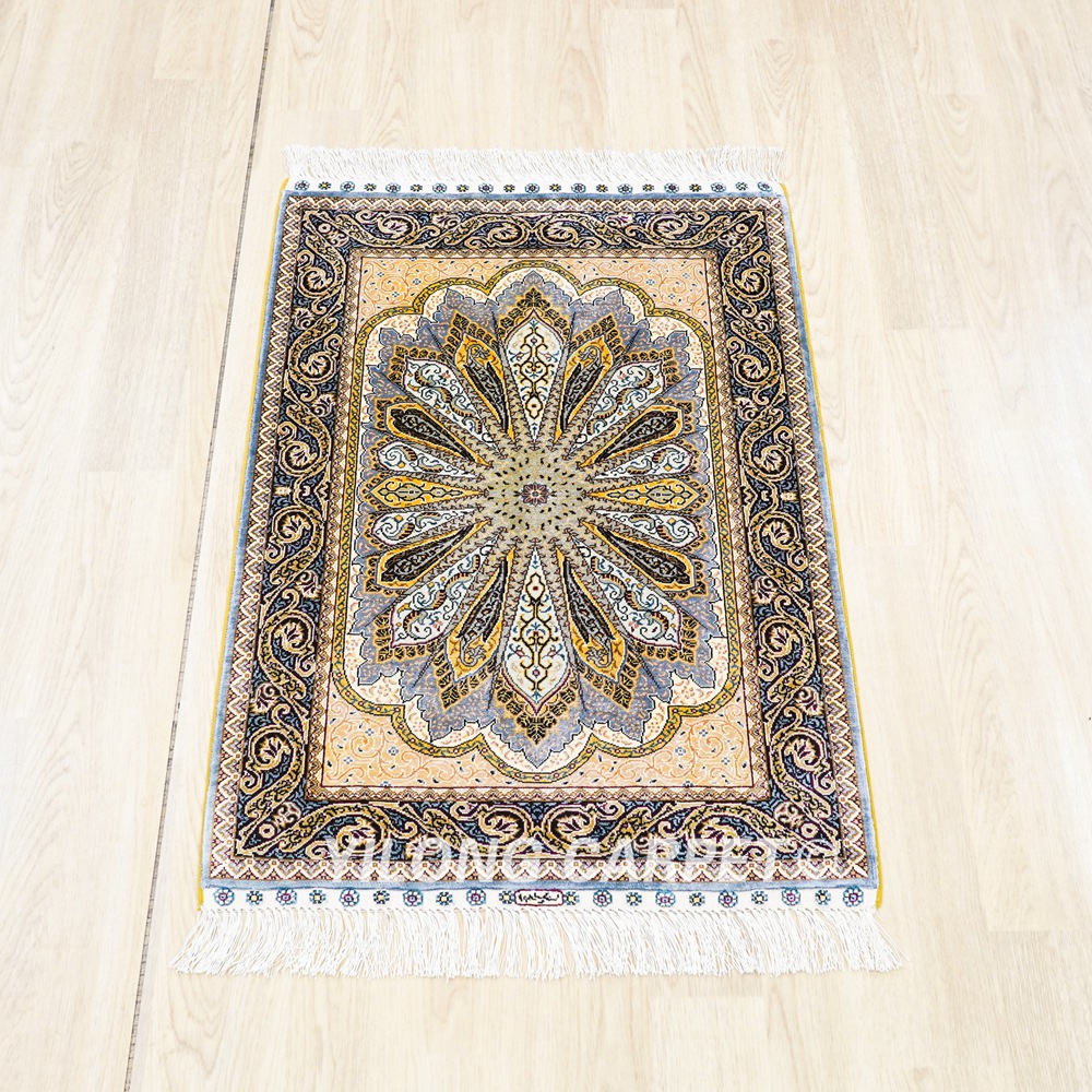 Grey Peacock Design Turkish Rug Oriental Hand Knotted Silk Rug 2x3ft - Image 4