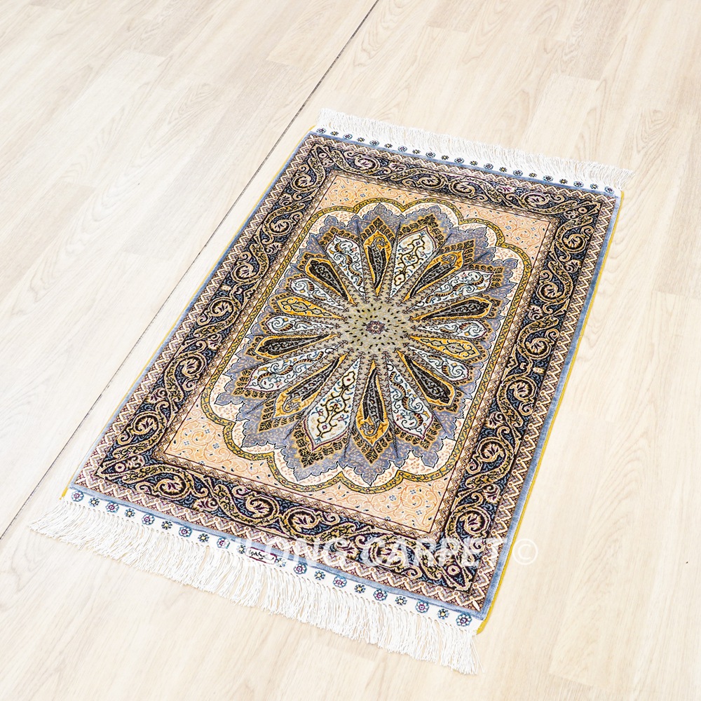 Grey Peacock Design Turkish Rug Oriental Hand Knotted Silk Rug 2x3ft - Image 5