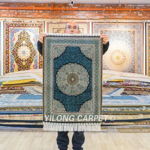 Blue Turkish Rug Oriental Hand Knotted Silk Rug 2x3ft