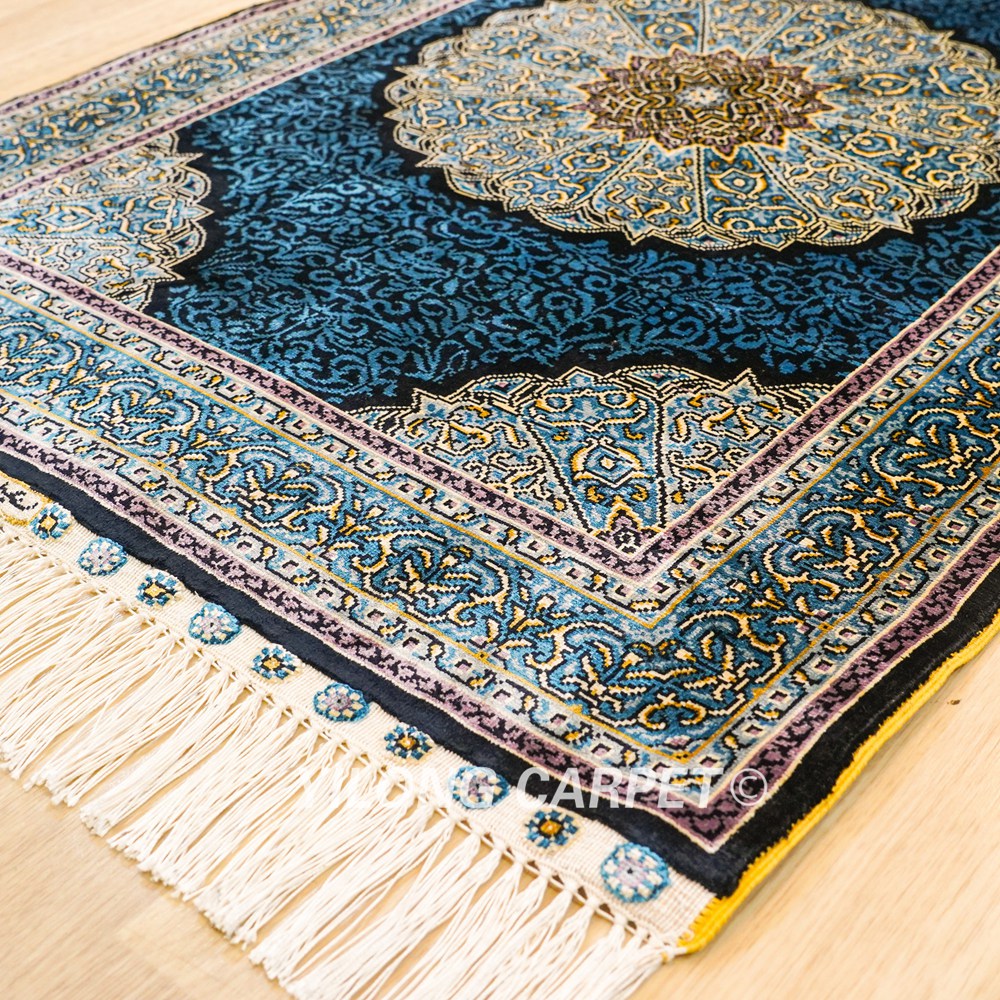 Blue Turkish Rug Oriental Hand Knotted Silk Rug 2x3ft - Image 6