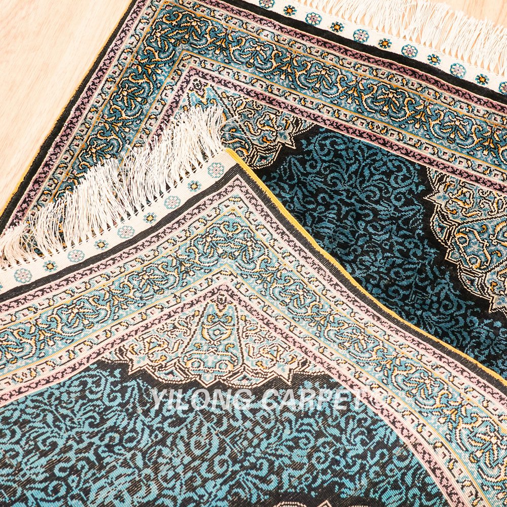 Blue Turkish Rug Oriental Hand Knotted Silk Rug 2x3ft - Image 9