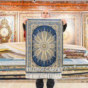 Turkish Rug Oriental Hand Knotted Blue Silk Rug 2x3ft