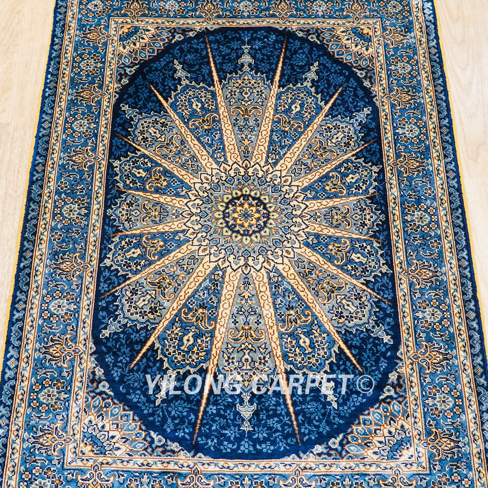 Turkish Rug Oriental Hand Knotted Blue Silk Rug 2x3ft - Image 5