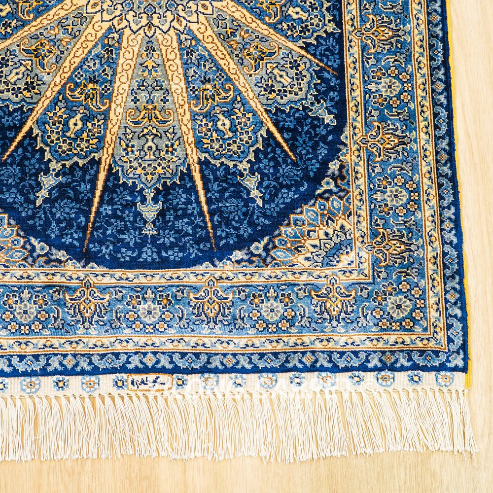 Turkish Rug Oriental Hand Knotted Blue Silk Rug 2x3ft - Image 6