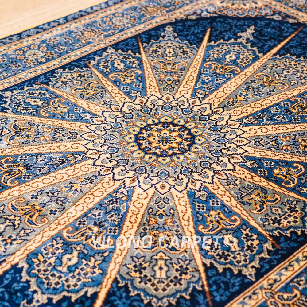 Turkish Rug Oriental Hand Knotted Blue Silk Rug 2x3ft - Image 7