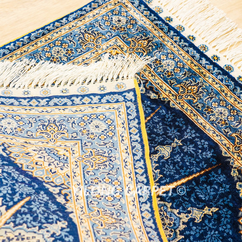 Turkish Rug Oriental Hand Knotted Blue Silk Rug 2x3ft - Image 8