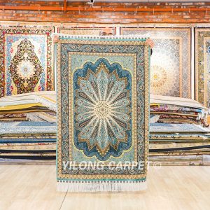 Blue Peacock Design Handmade Silk Small Rug 3x4.5ft