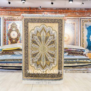 Grey Peacock Design Handmade Turkish Silk Small Rug 3x4.5ft