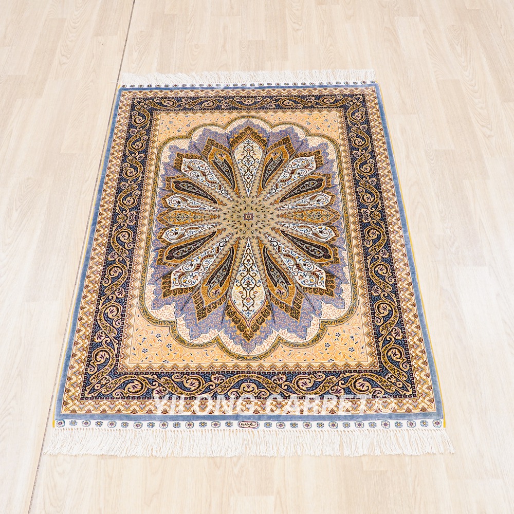 Grey Peacock Design Handmade Turkish Silk Small Rug 3x4.5ft - Image 4