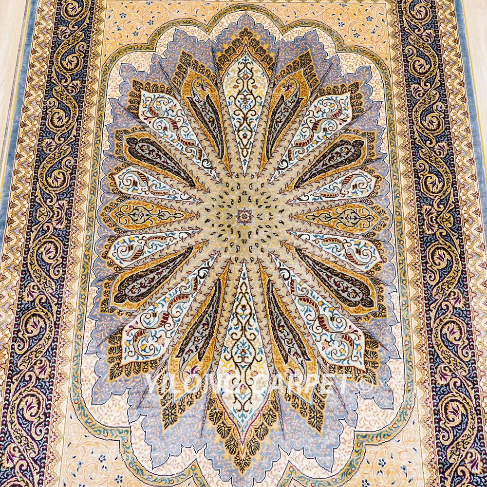 Grey Peacock Design Handmade Turkish Silk Small Rug 3x4.5ft - Image 6