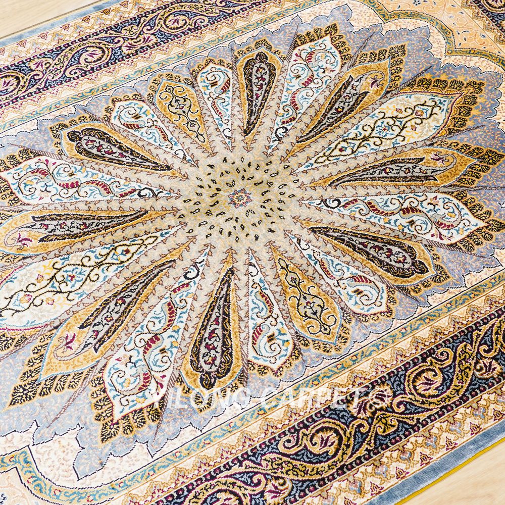 Grey Peacock Design Handmade Turkish Silk Small Rug 3x4.5ft - Image 8