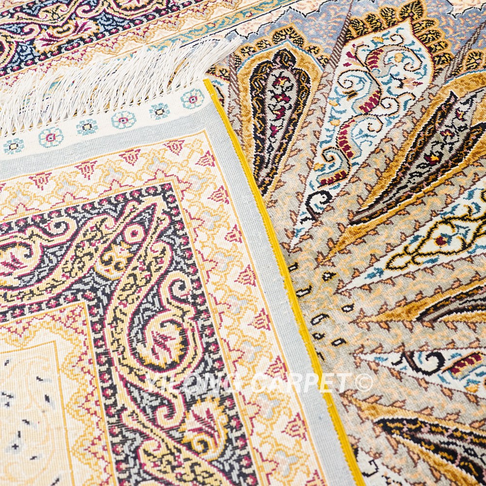 Grey Peacock Design Handmade Turkish Silk Small Rug 3x4.5ft - Image 9