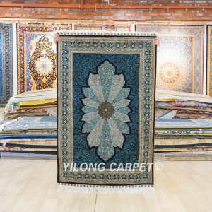 Turkish Rug Blue Sultan Oriental Silk Hand Knotted Rug 3x4.5ft