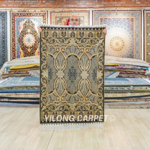 Golden Turkish Handmade Silk Small Rug 3x4.5ft