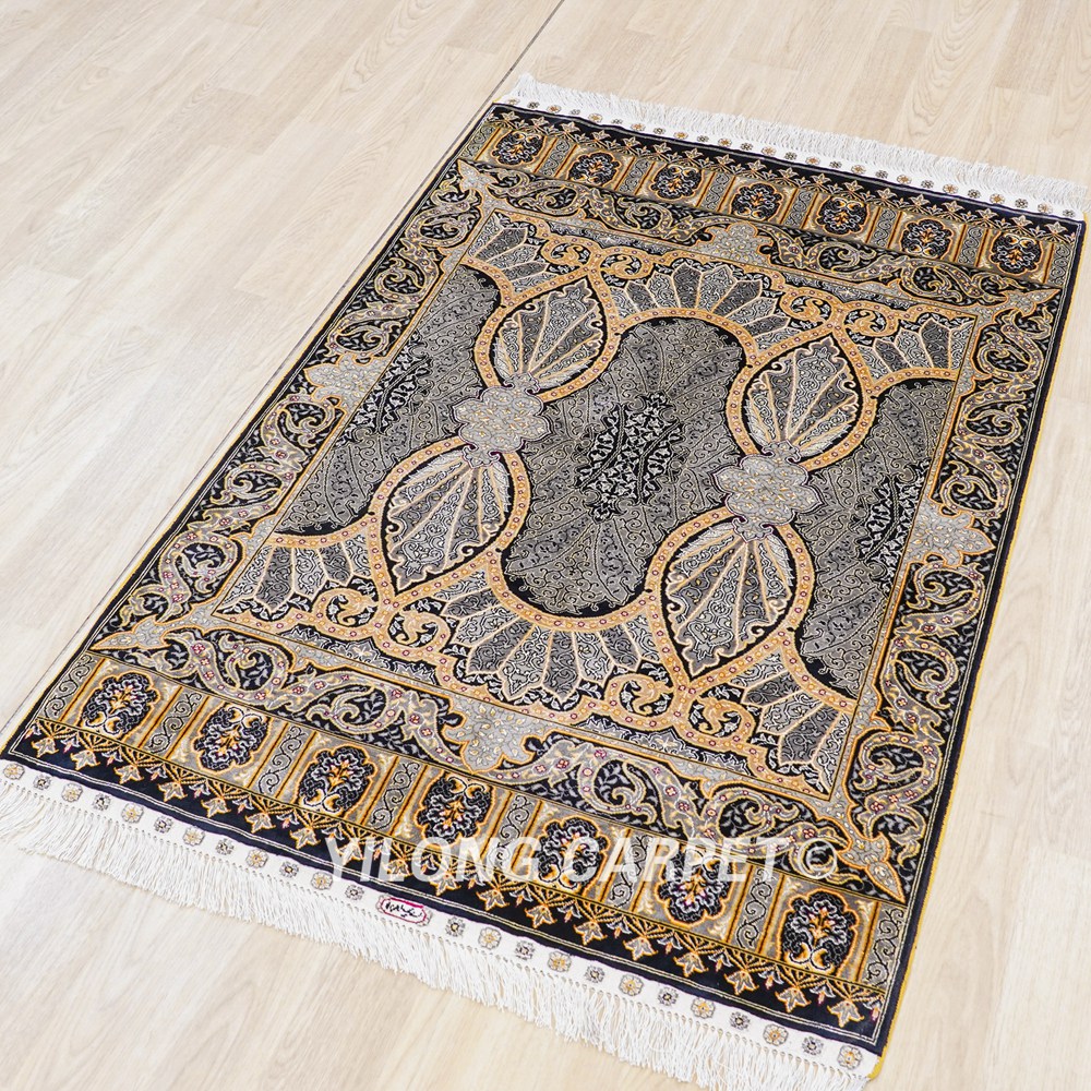 Golden Turkish Handmade Silk Small Rug 3x4.5ft - Image 5