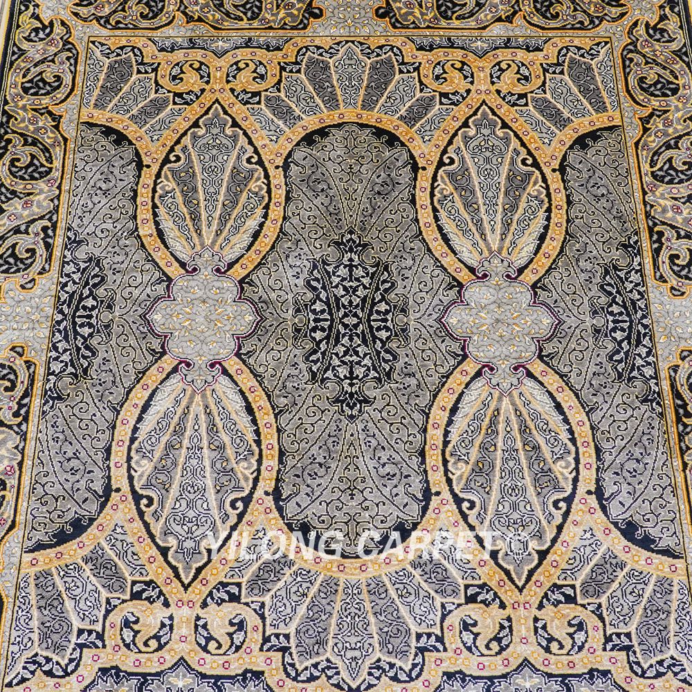 Golden Turkish Handmade Silk Small Rug 3x4.5ft - Image 6