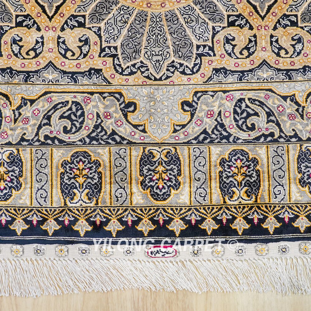 Golden Turkish Handmade Silk Small Rug 3x4.5ft - Image 7