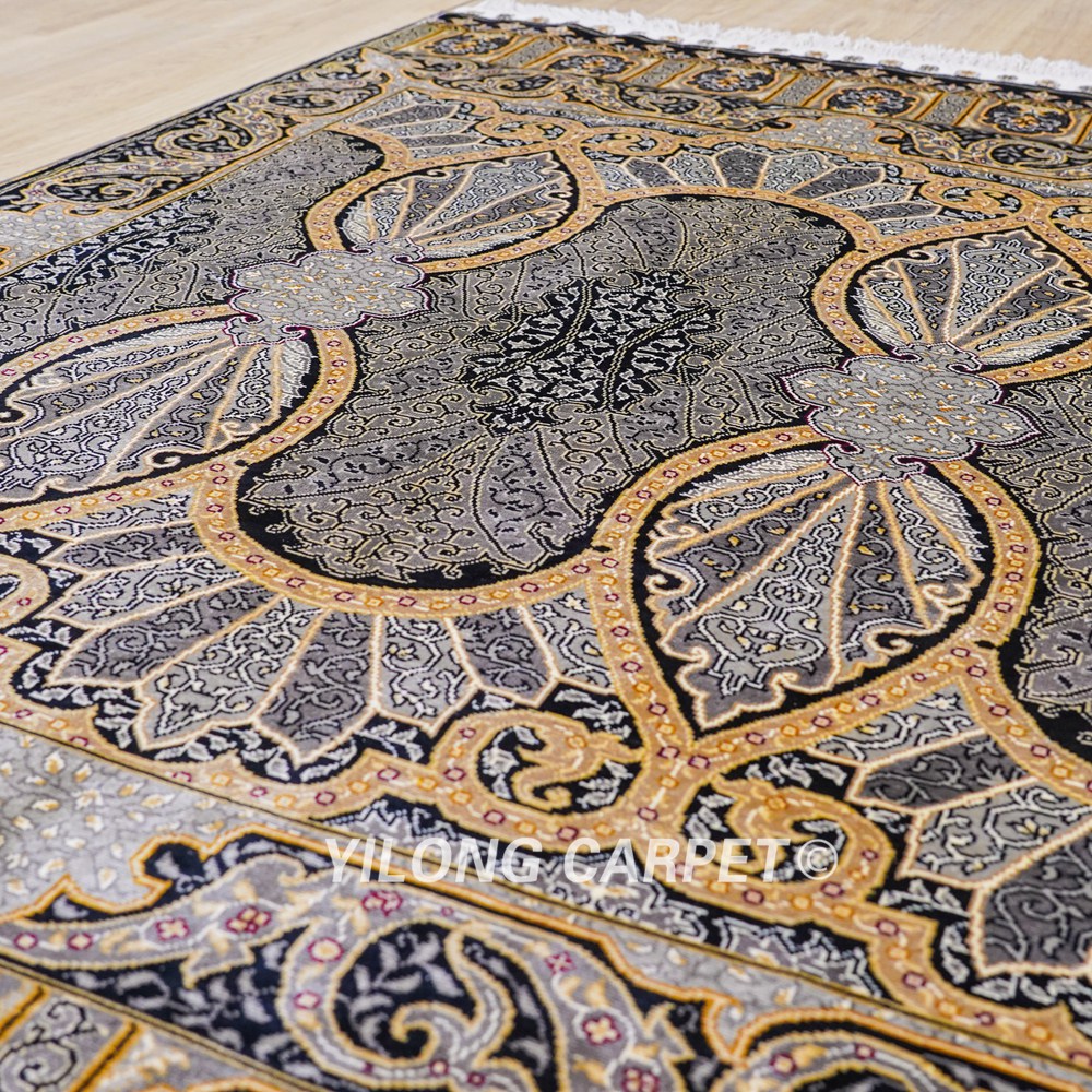 Golden Turkish Handmade Silk Small Rug 3x4.5ft - Image 8