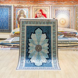 Turkish Rug Blue Sultan Design Oriental Handmade Area Silk Rug 4x6ft