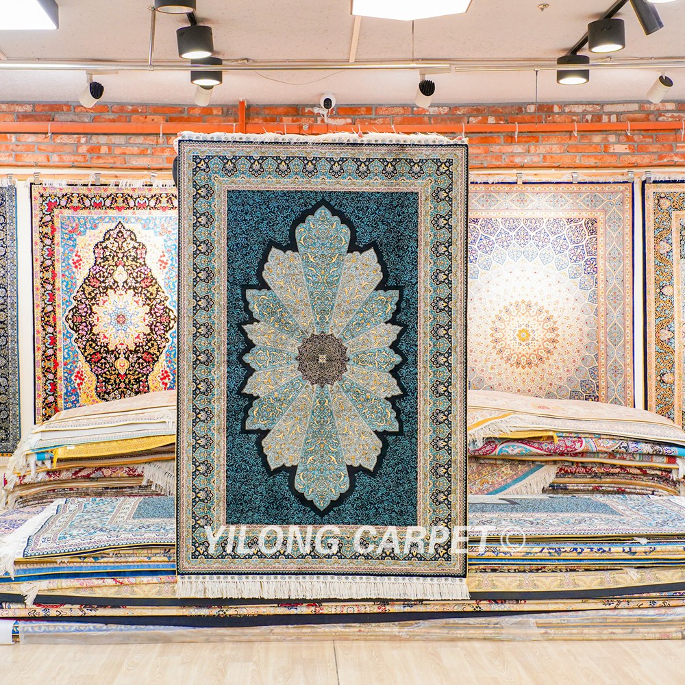 Turkish Rug Blue Sultan Design Oriental Handmade Area Silk Rug 4x6ft - Image 3