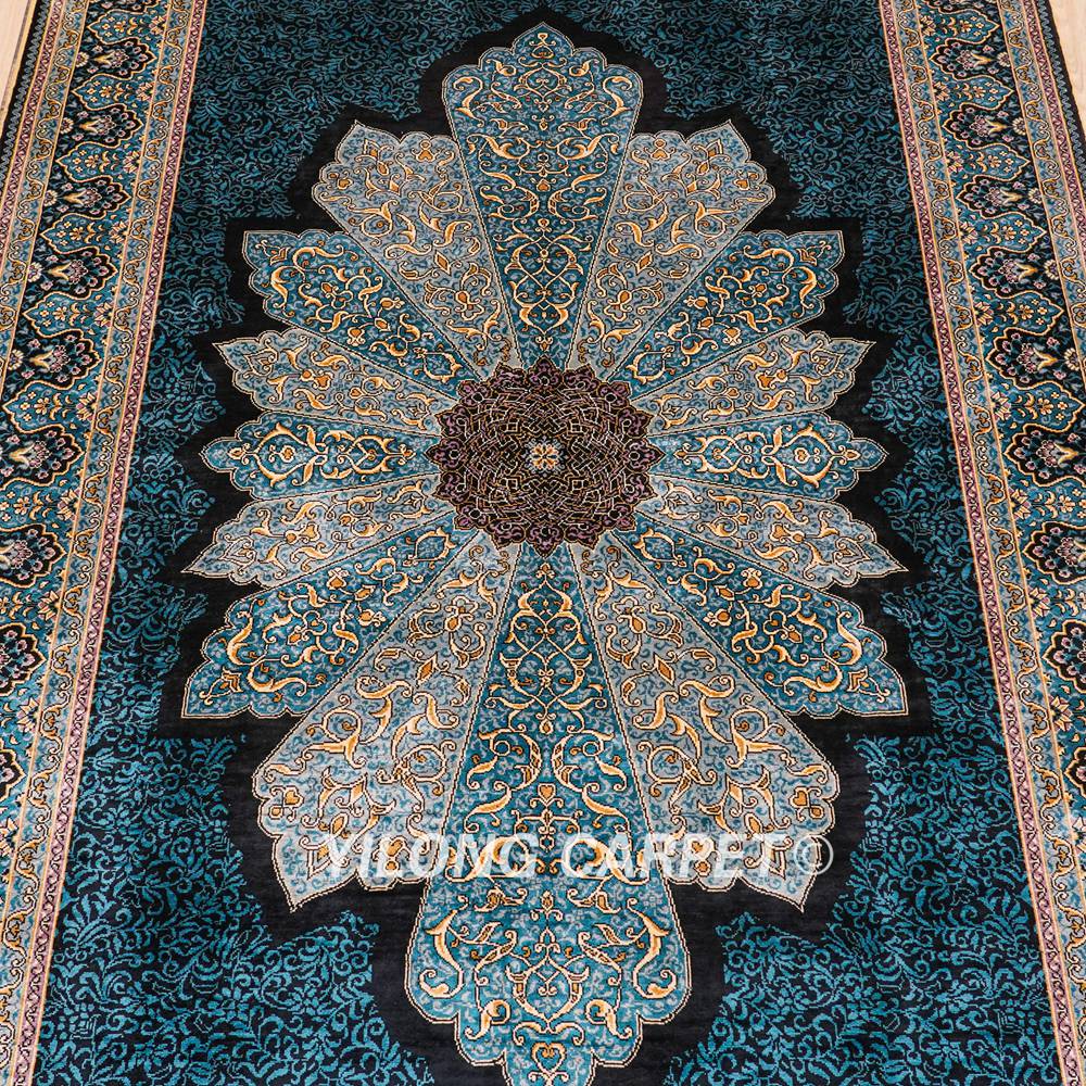 Turkish Rug Blue Sultan Design Oriental Handmade Area Silk Rug 4x6ft - Image 5