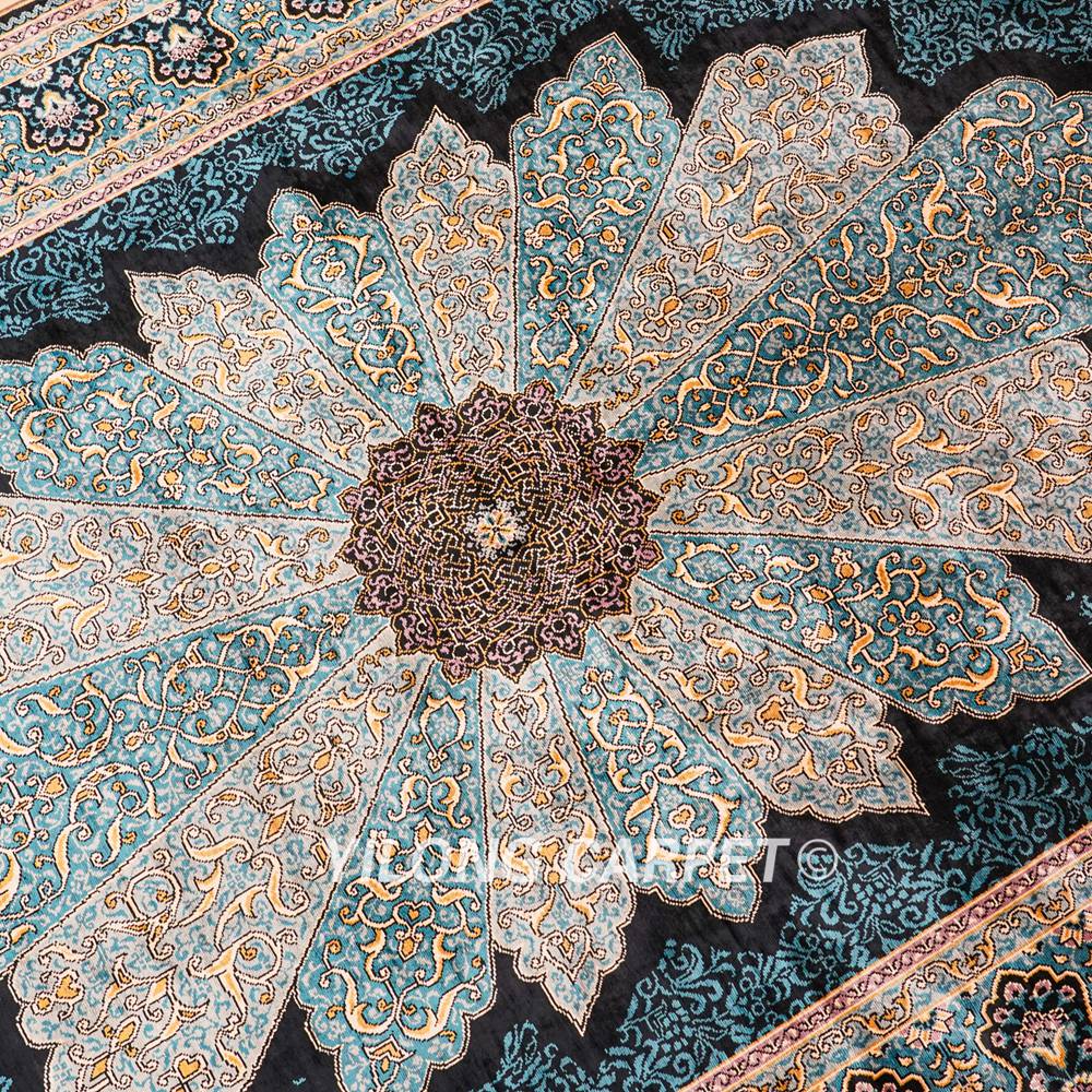 Turkish Rug Blue Sultan Design Oriental Handmade Area Silk Rug 4x6ft - Image 7