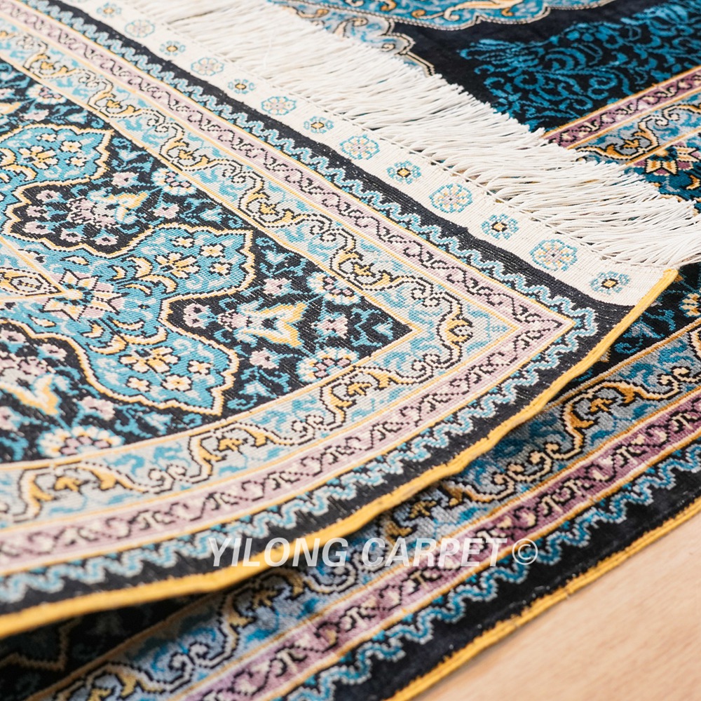 Turkish Rug Blue Sultan Design Oriental Handmade Area Silk Rug 4x6ft - Image 9