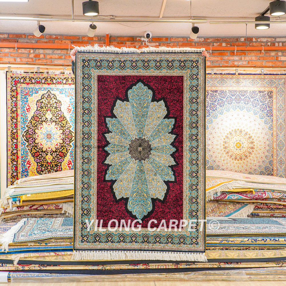 Turkish Rug Red Sultan Oriental Handmade Area Silk Rug 4x6ft - Image 3