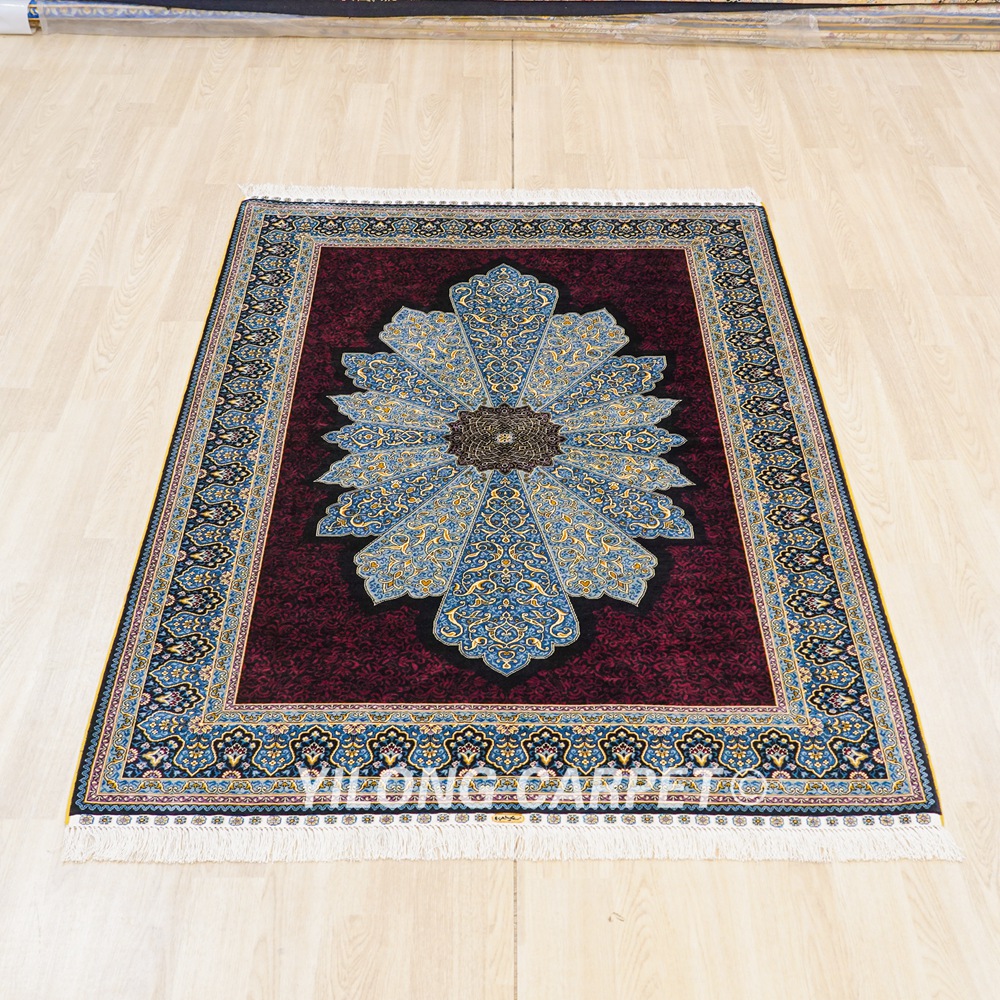 Turkish Rug Red Sultan Oriental Handmade Area Silk Rug 4x6ft - Image 4