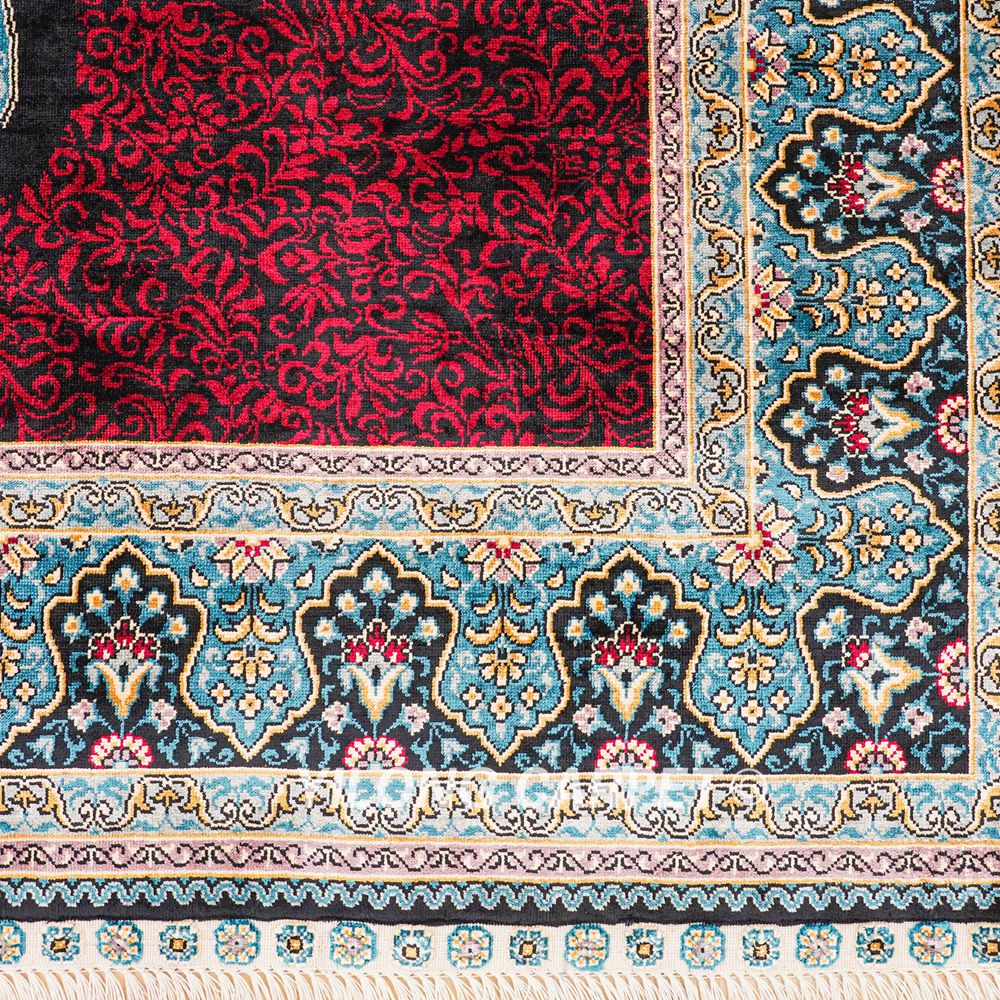 Turkish Rug Red Sultan Oriental Handmade Area Silk Rug 4x6ft - Image 5