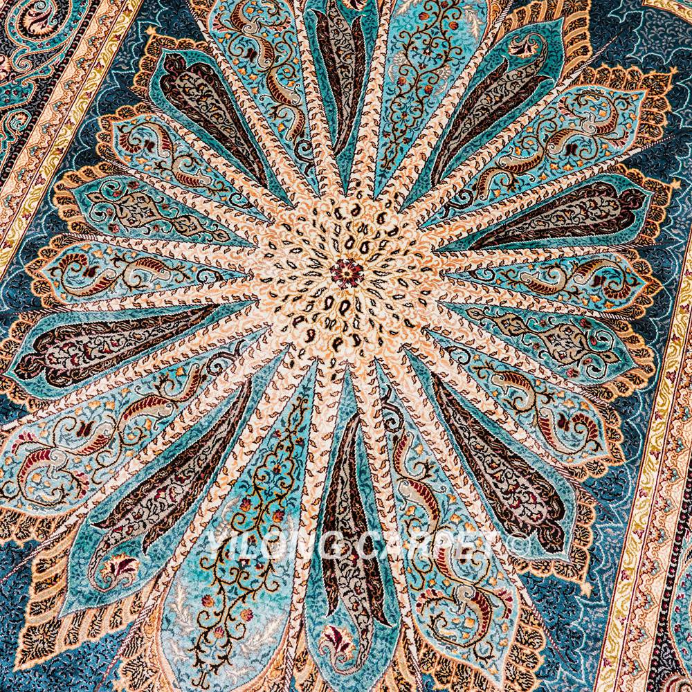 Turkish Rug Blue Peacock Design Oriental Handmade Area Silk Rug 4x6ft - Image 6
