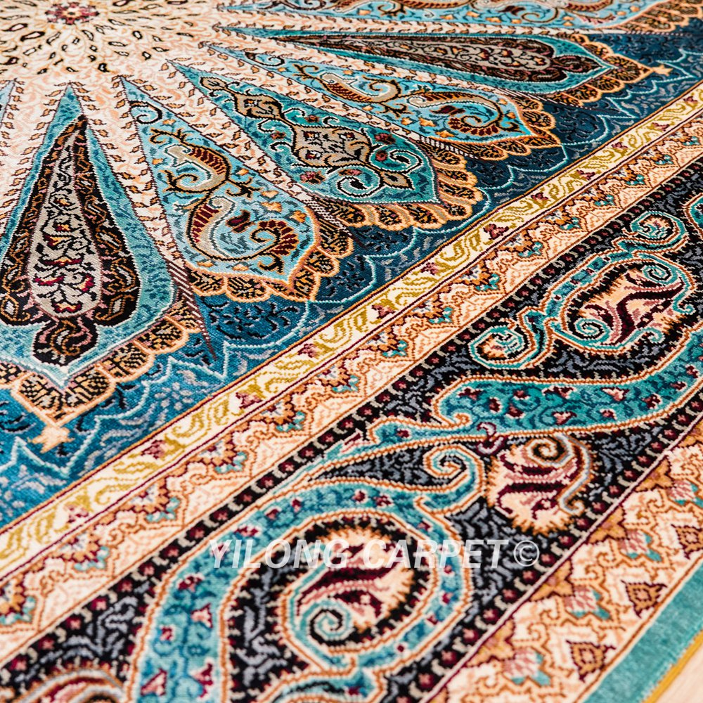 Turkish Rug Blue Peacock Design Oriental Handmade Area Silk Rug 4x6ft - Image 7