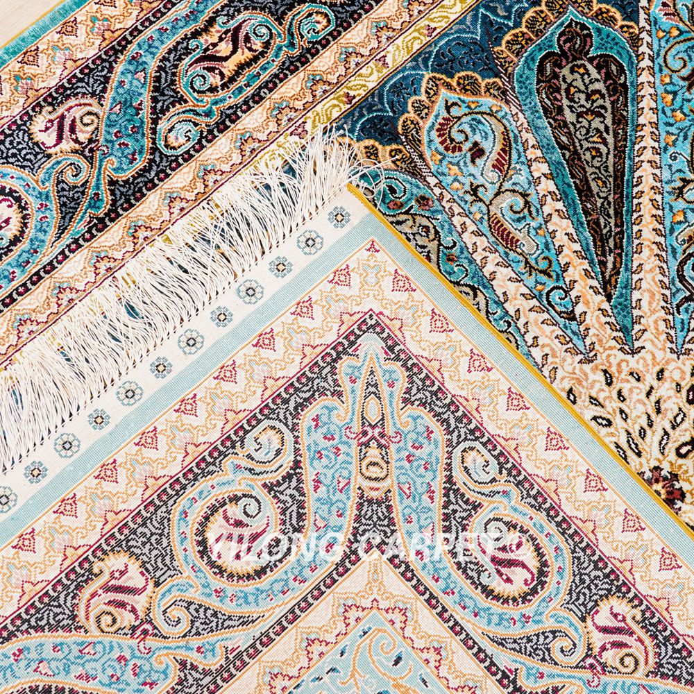 Turkish Rug Blue Peacock Design Oriental Handmade Area Silk Rug 4x6ft - Image 8