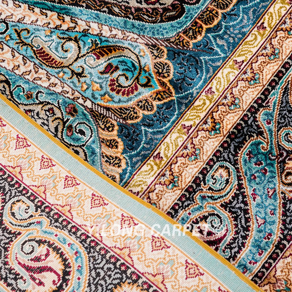 Turkish Rug Blue Peacock Design Oriental Handmade Area Silk Rug 4x6ft - Image 9