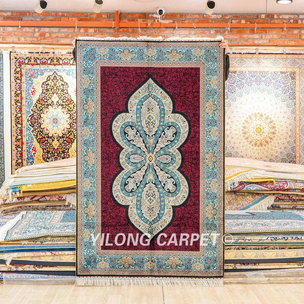 Turkish Rug Red Oriental Handmade Area Silk Rug 4x6ft - Image 3