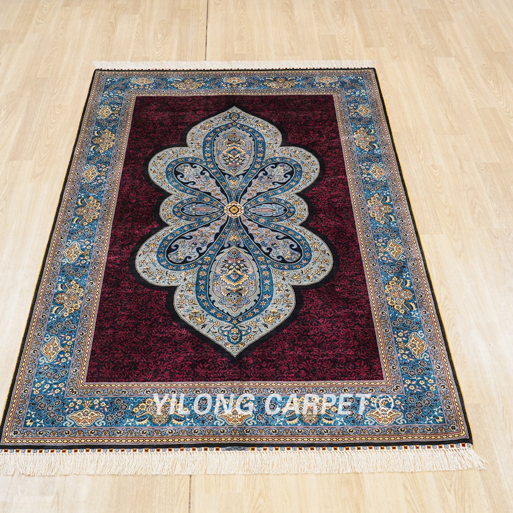 Turkish Rug Red Oriental Handmade Area Silk Rug 4x6ft - Image 4