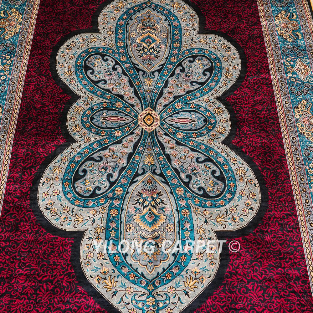 Turkish Rug Red Oriental Handmade Area Silk Rug 4x6ft - Image 5