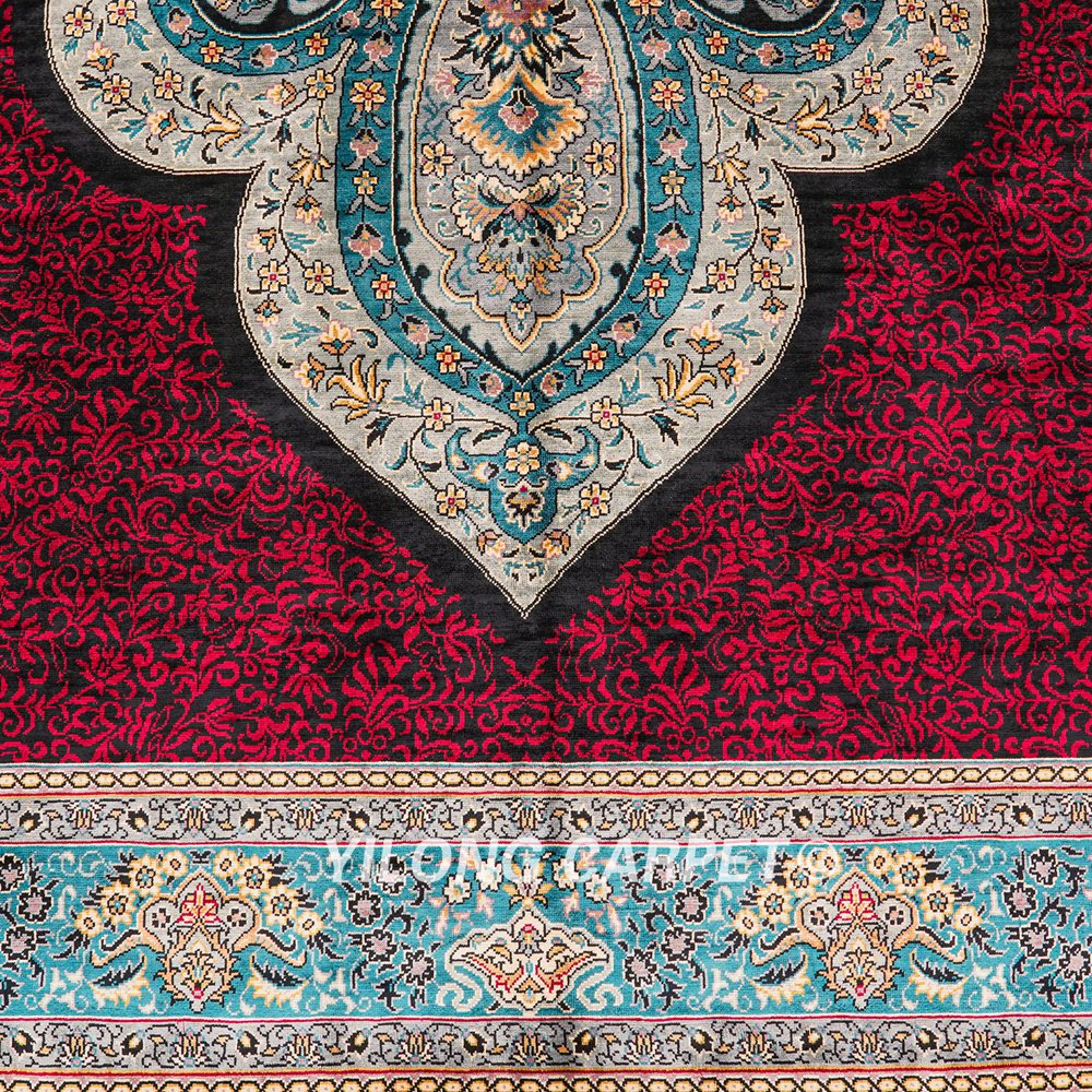 Turkish Rug Red Oriental Handmade Area Silk Rug 4x6ft - Image 6