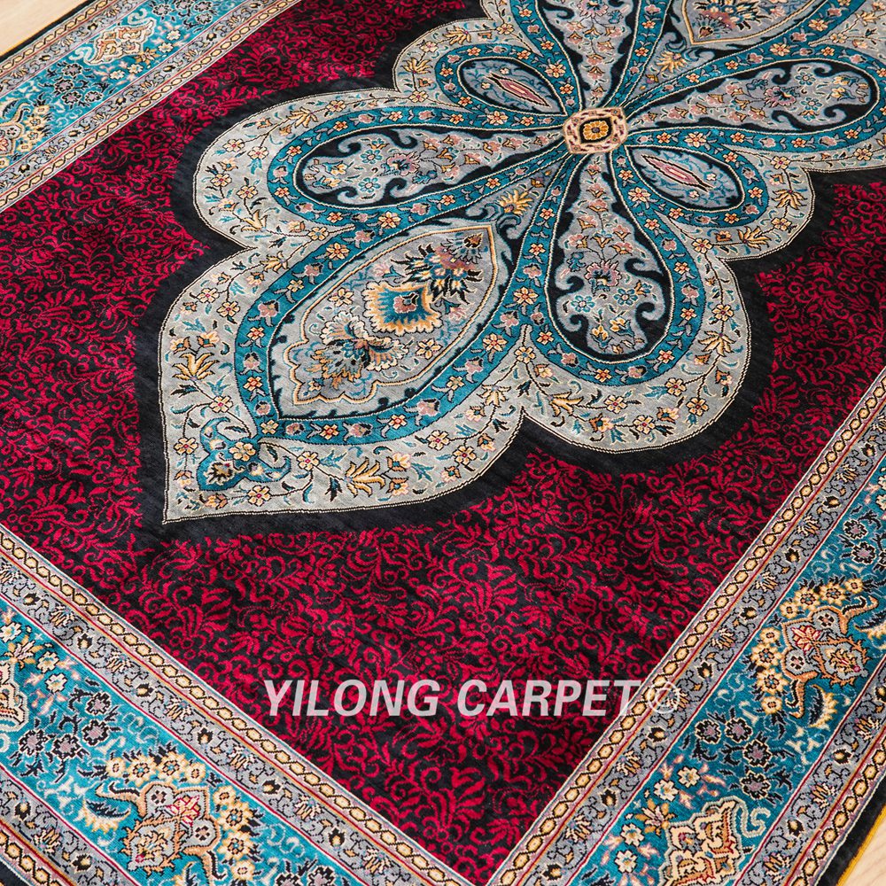 Turkish Rug Red Oriental Handmade Area Silk Rug 4x6ft - Image 8