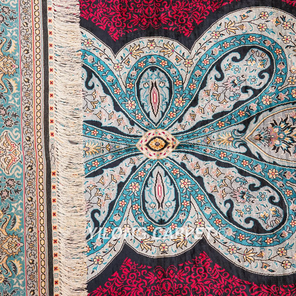 Turkish Rug Red Oriental Handmade Area Silk Rug 4x6ft - Image 9