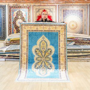 Turkish Rug Light Blue Oriental Handmade Area Silk Rug 4x6ft