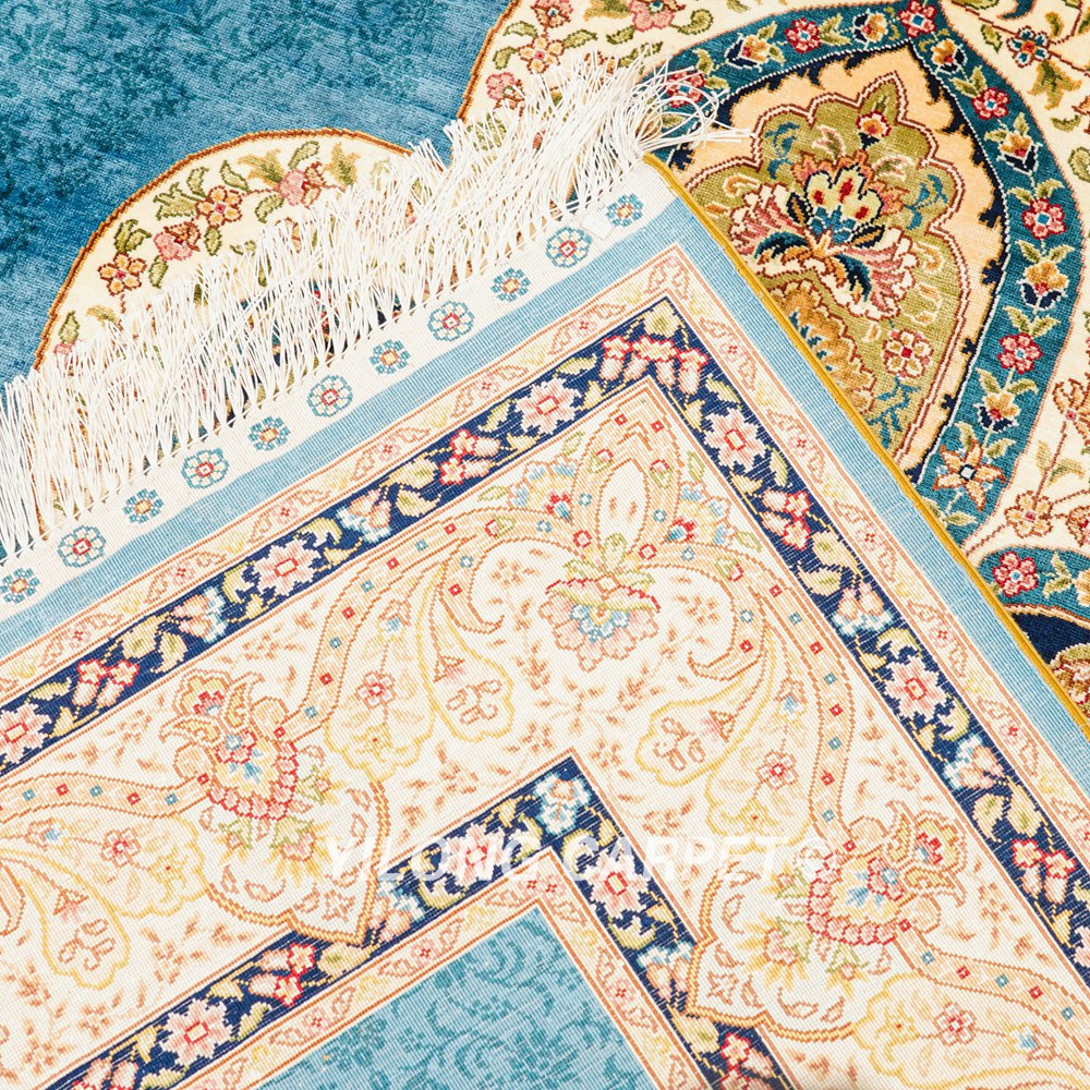 Turkish Rug Light Blue Oriental Handmade Area Silk Rug 4x6ft - Image 9