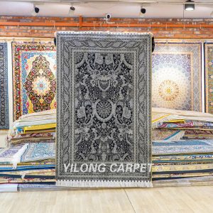 Turkish Rug Black Oriental Handmade Area Silk Rug 4x6ft